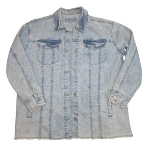 Maurices Women's XL Light Wash Denim Jean Jacket Frayed Hem Trucker Style
